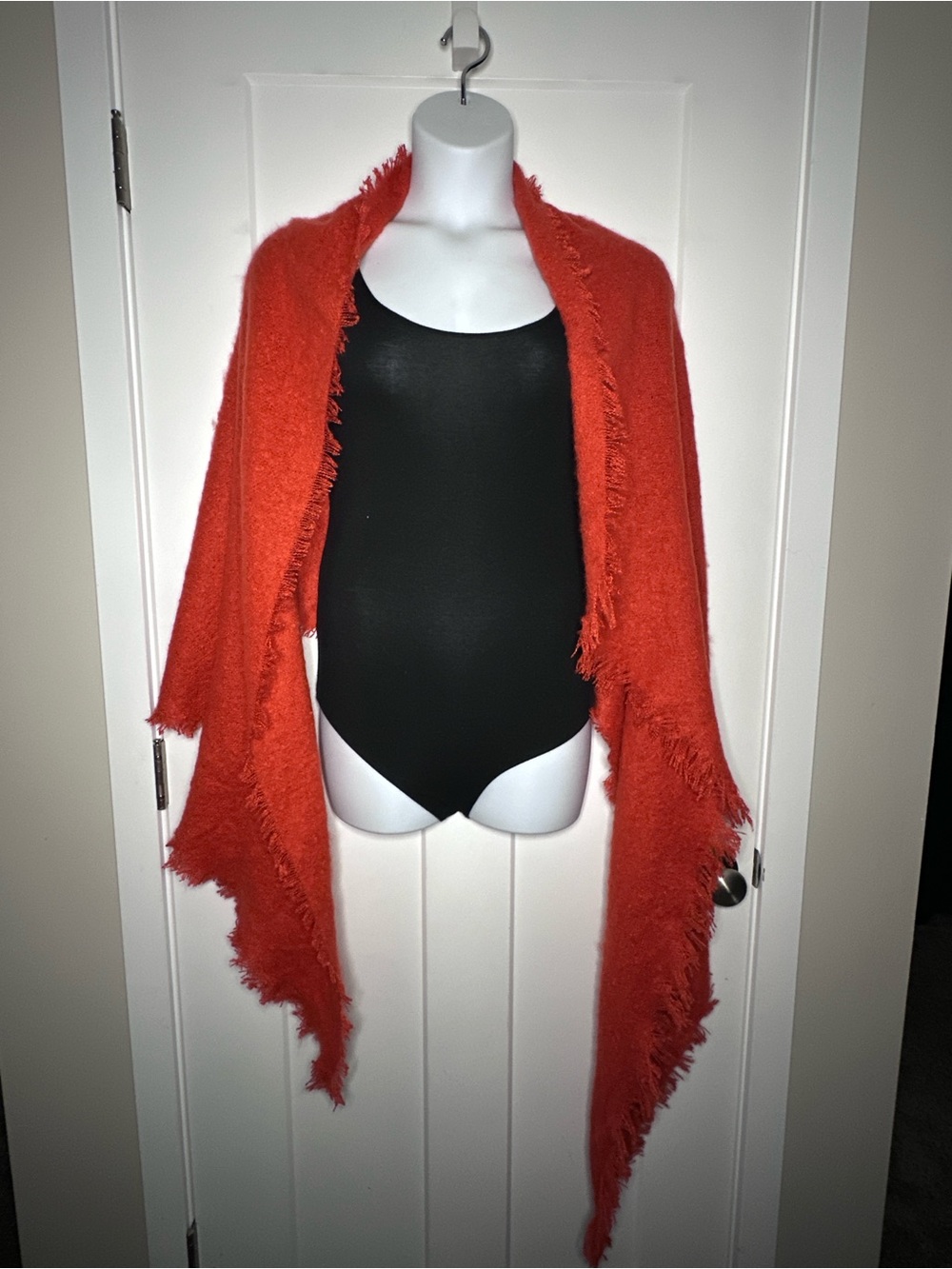 Anthropologie Bright Orange Boucle Fringed Open-Front Wrap Shall NWT